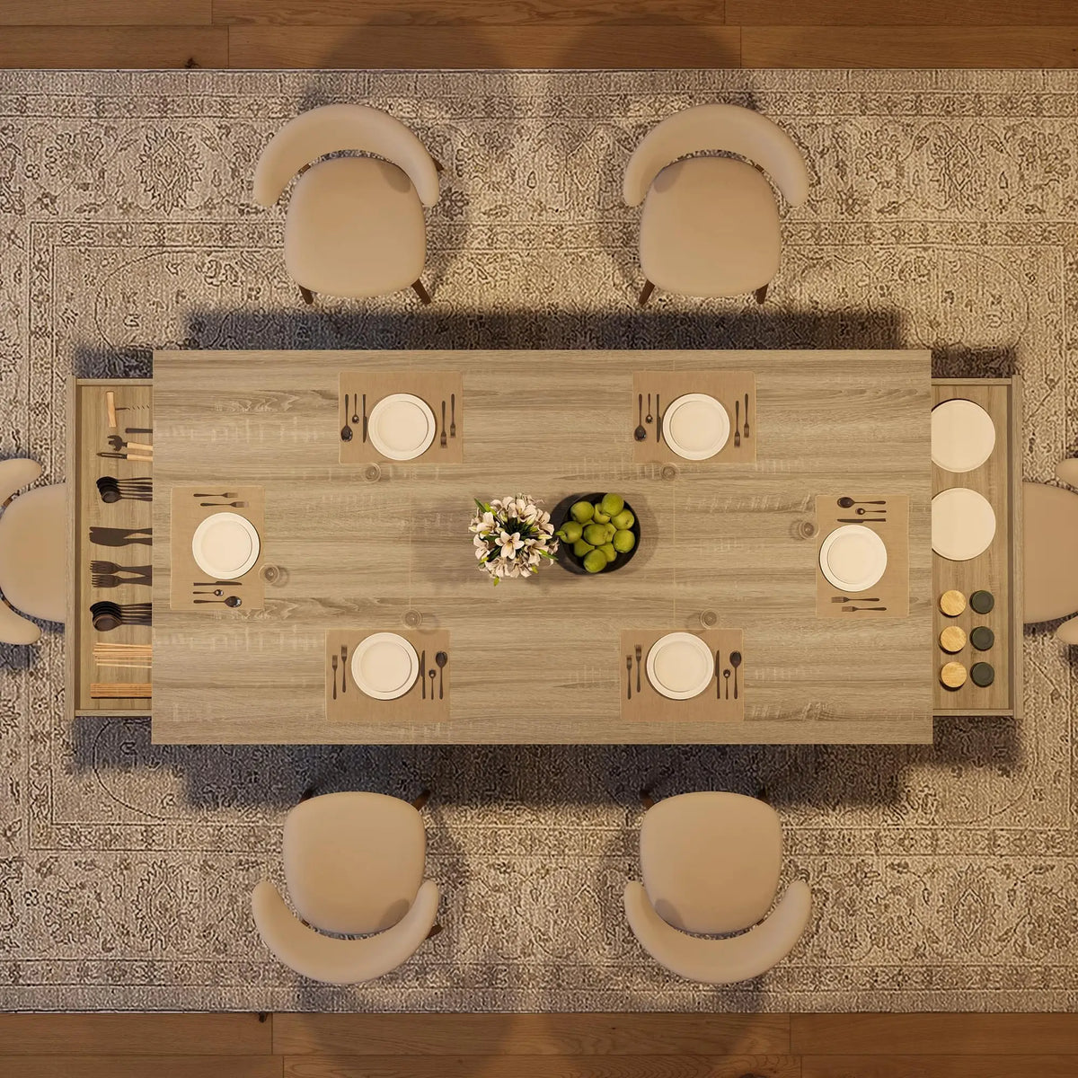 HobbyLane Modern Wood Dining Table Featuring Dual Storage Drawers