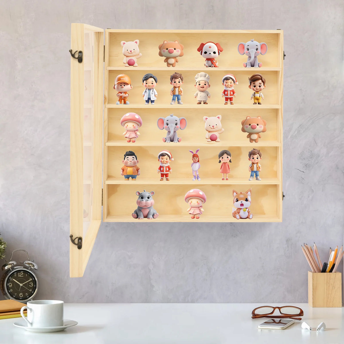 Bymaocar Five Tier Wall Mounted Wooden Display Cabinet Acrylic Door