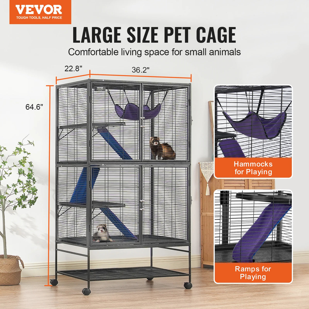SucceBuy Rolling Metal Small Animal Cage For Ferrets And Hamsters