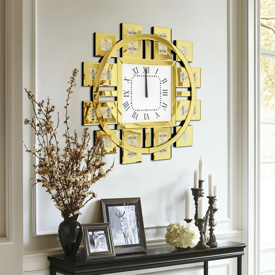 Decorative Wall Clock With Crystal Diamond Inlay Battery Powered