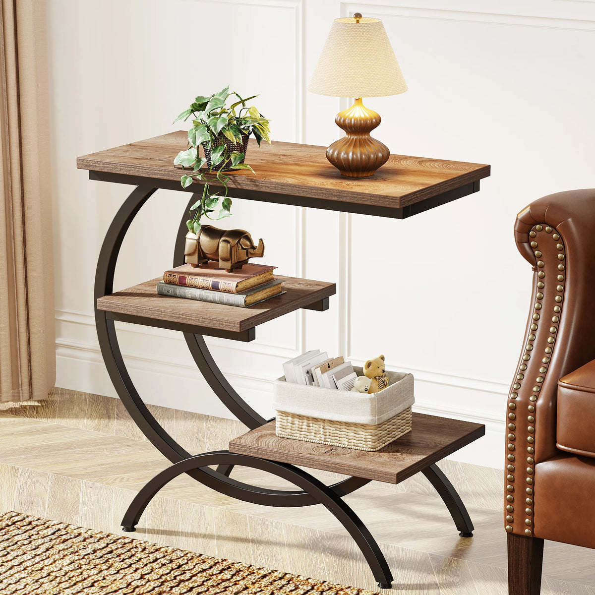 Tribesigns 3 Tier Industrial End Table With Storage Shelves