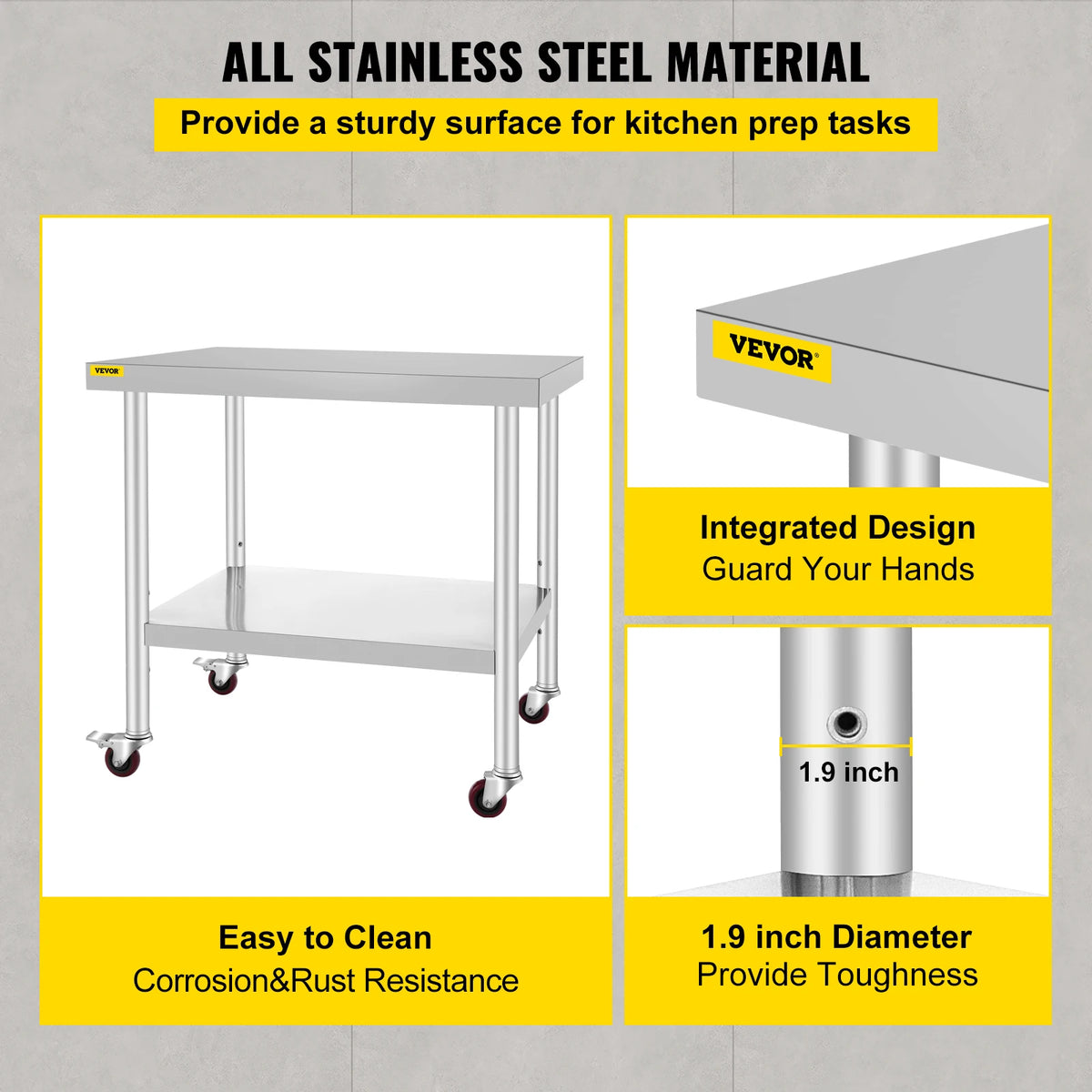SucceBuy Stainless Steel Kitchen Prep Table With Backsplash