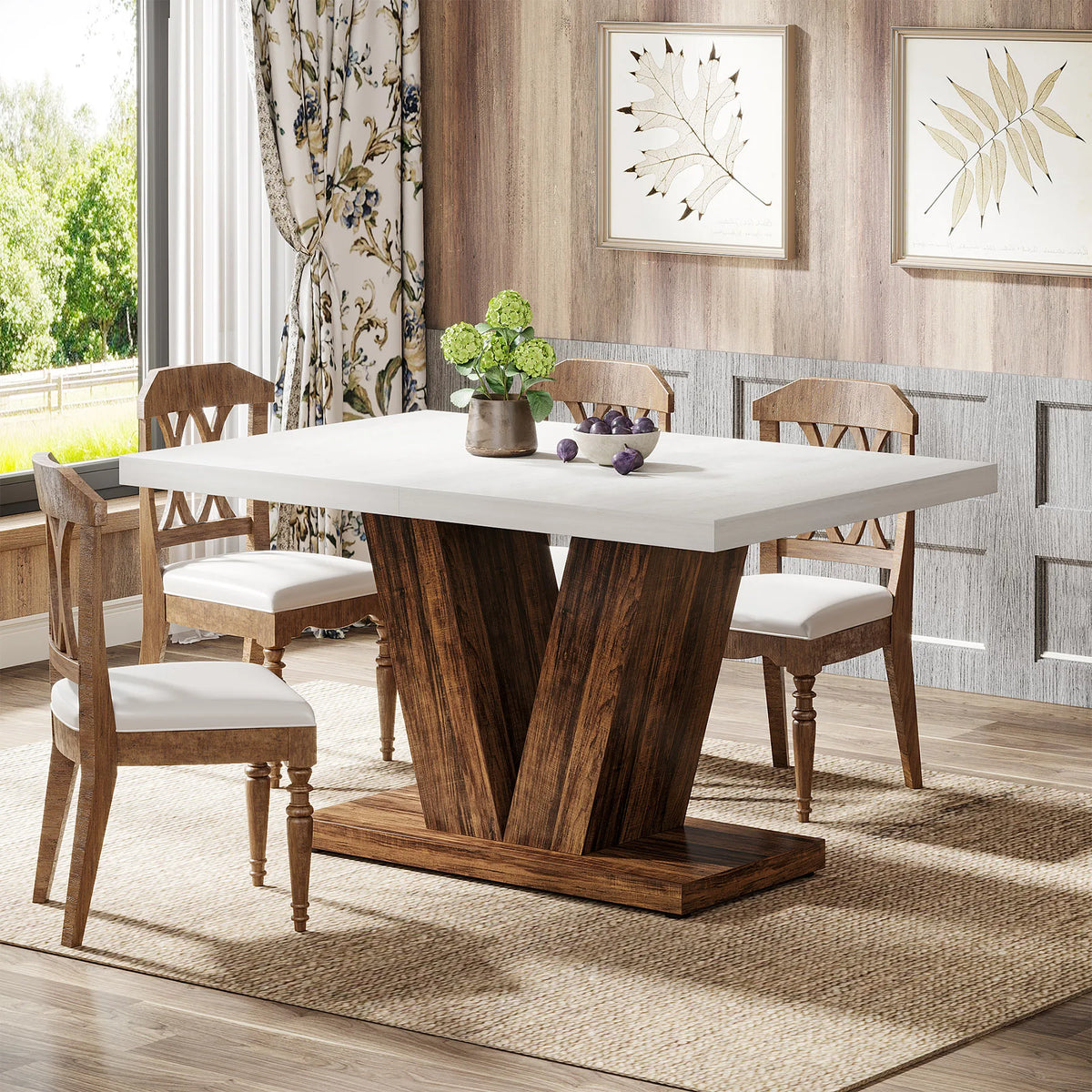 Tribesigns Wooden Farmhouse Dining Table For Kitchen