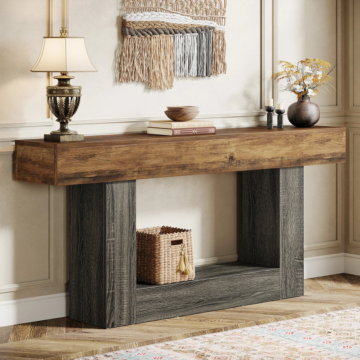 Tribesigns Farmhouse Entryway Console Table With U Shaped Base