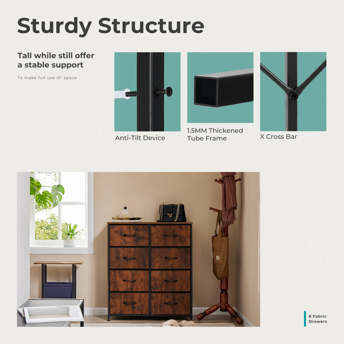 MCQ Fabric Eight Drawer Living Room Storage Dresser Cabinet