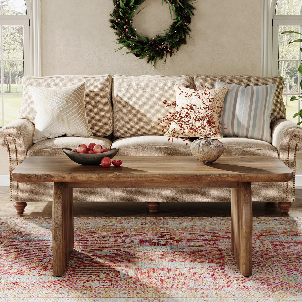 Tribesigns Farmhouse Style Rectangular Engineered Wood Coffee Table