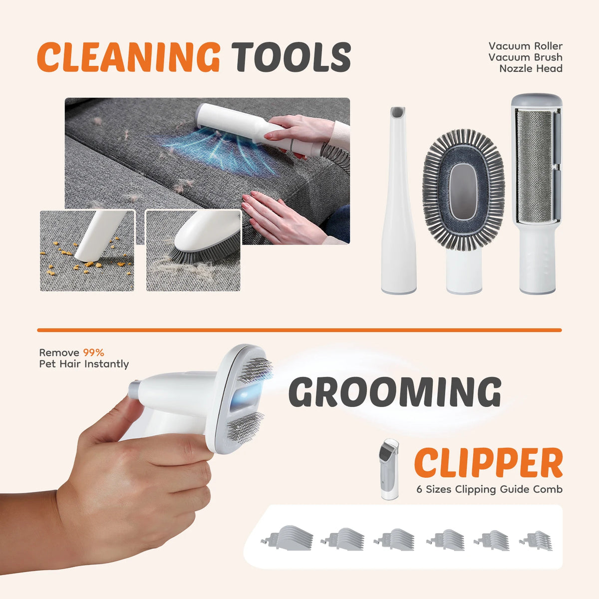 Professional Cordless Pet Grooming Vacuum Kit With Quiet Clippers