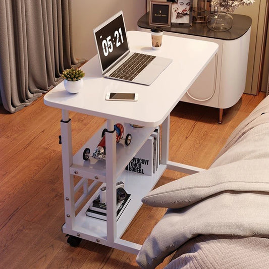 Height Adjustable Wooden Computer Desk With Mobile Swivel Wheels