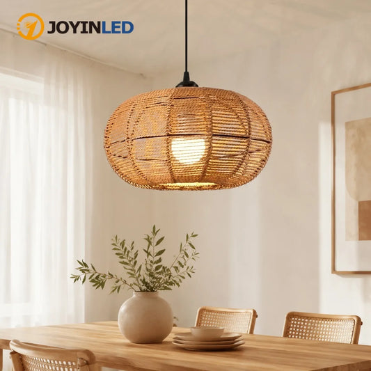 JOYINLED Hand Woven Rattan Boho Pendant Light Fixture