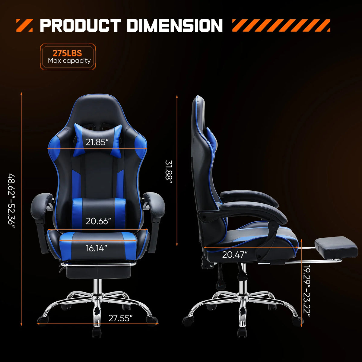 JHK Ergonomic Racing Gaming Chair With Adjustable Lumbar Support