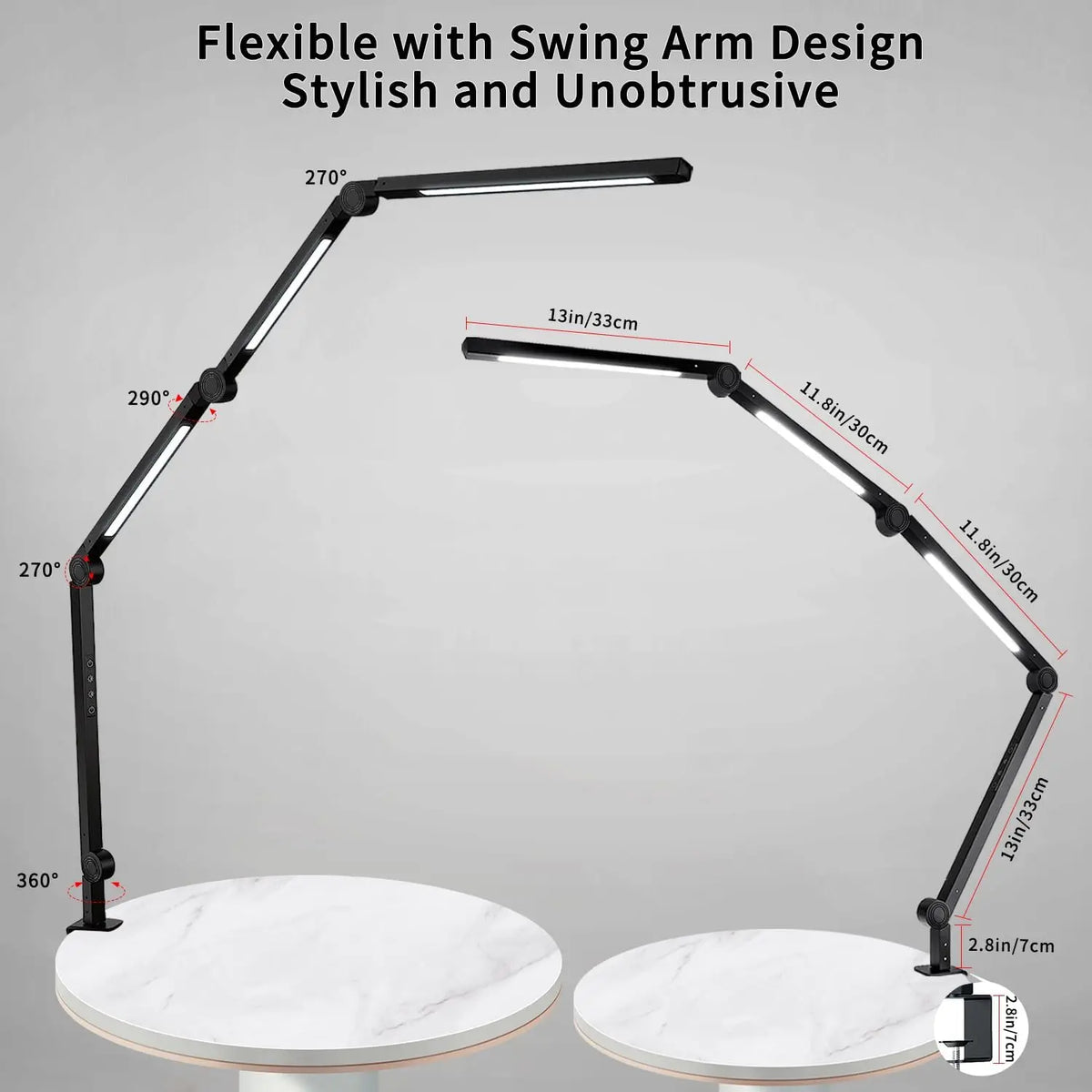 LED Desk Lamp With Flexible Swing Arm And Touch Dimmer