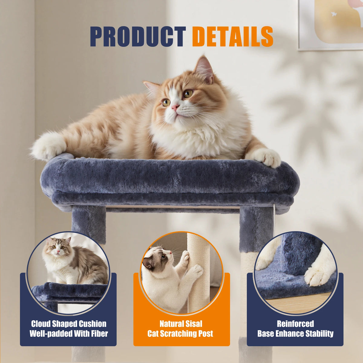 JHK Tall Multilevel Cat Tree With Natural Sisal Posts