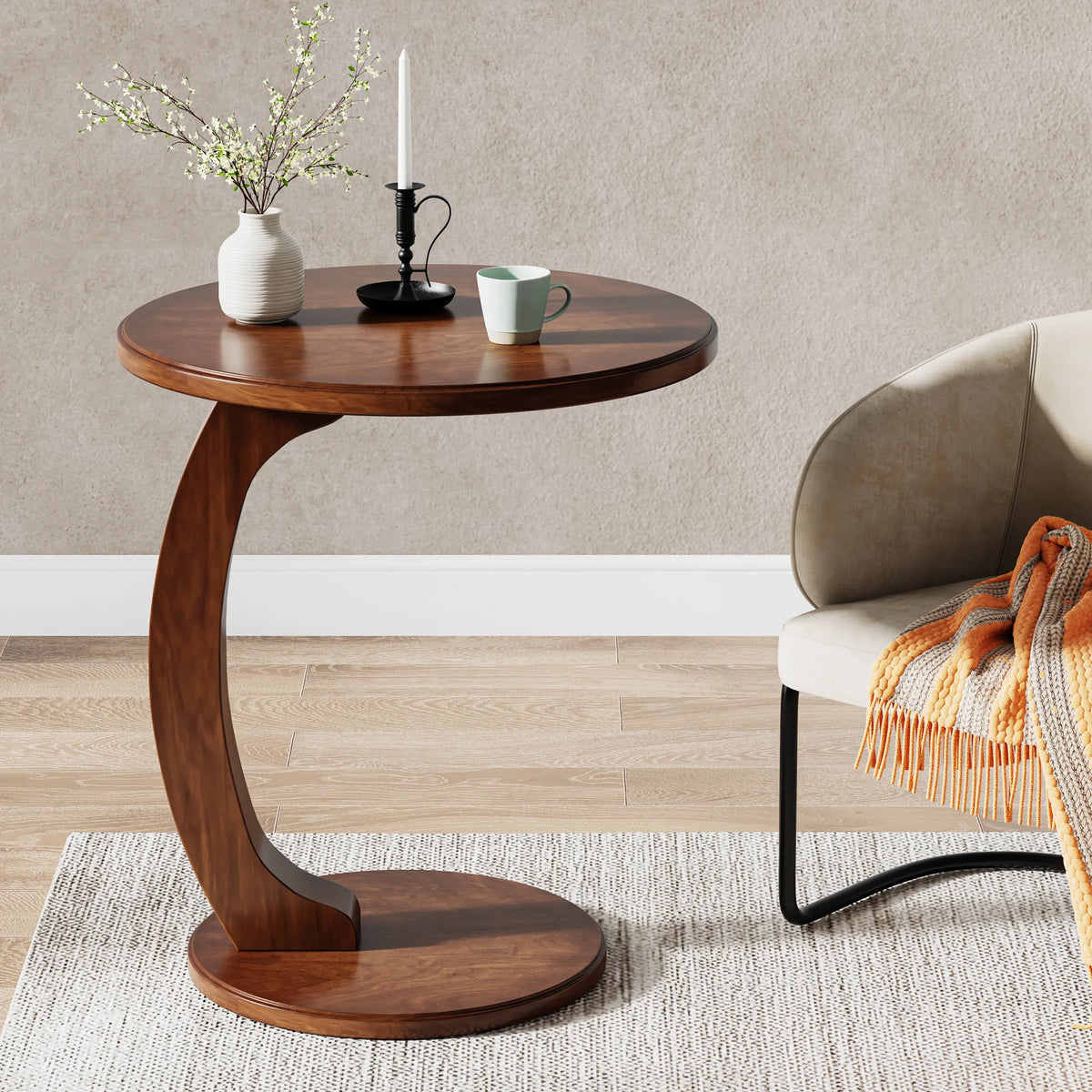 Tribesigns Round Wooden End Table Mid Century Modern