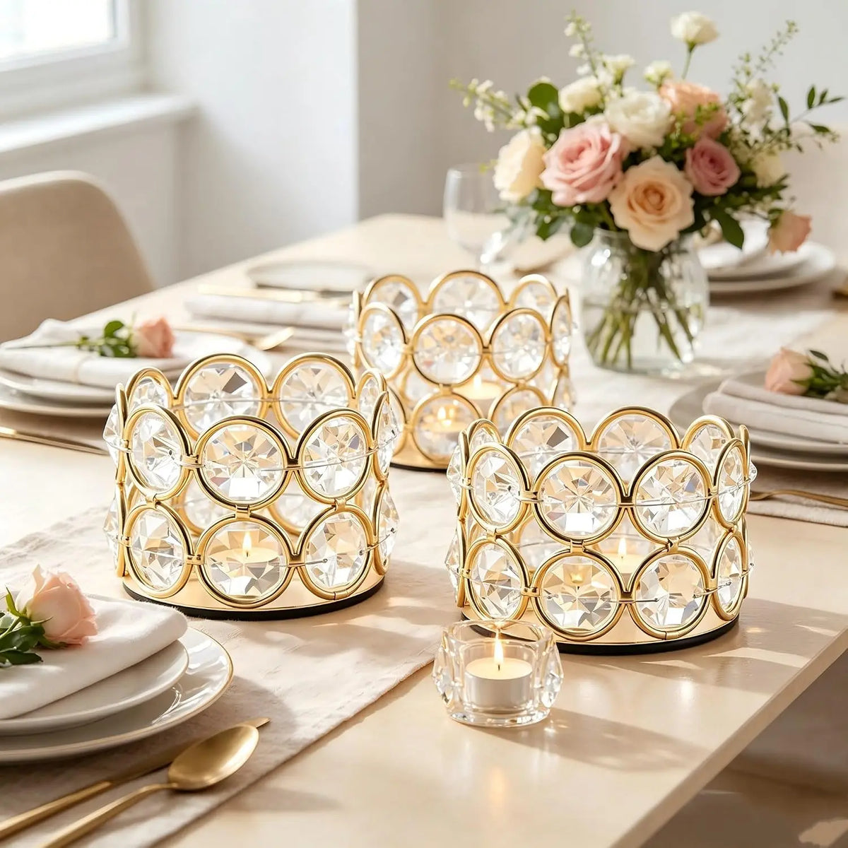 VINCIGANT Crystal Gold Votive Candle Holders For Wedding Decor