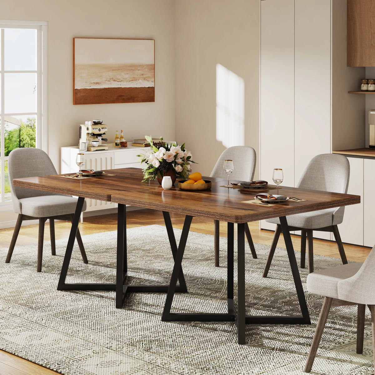 Tribesigns Industrial Square Dining Table With Metal Base