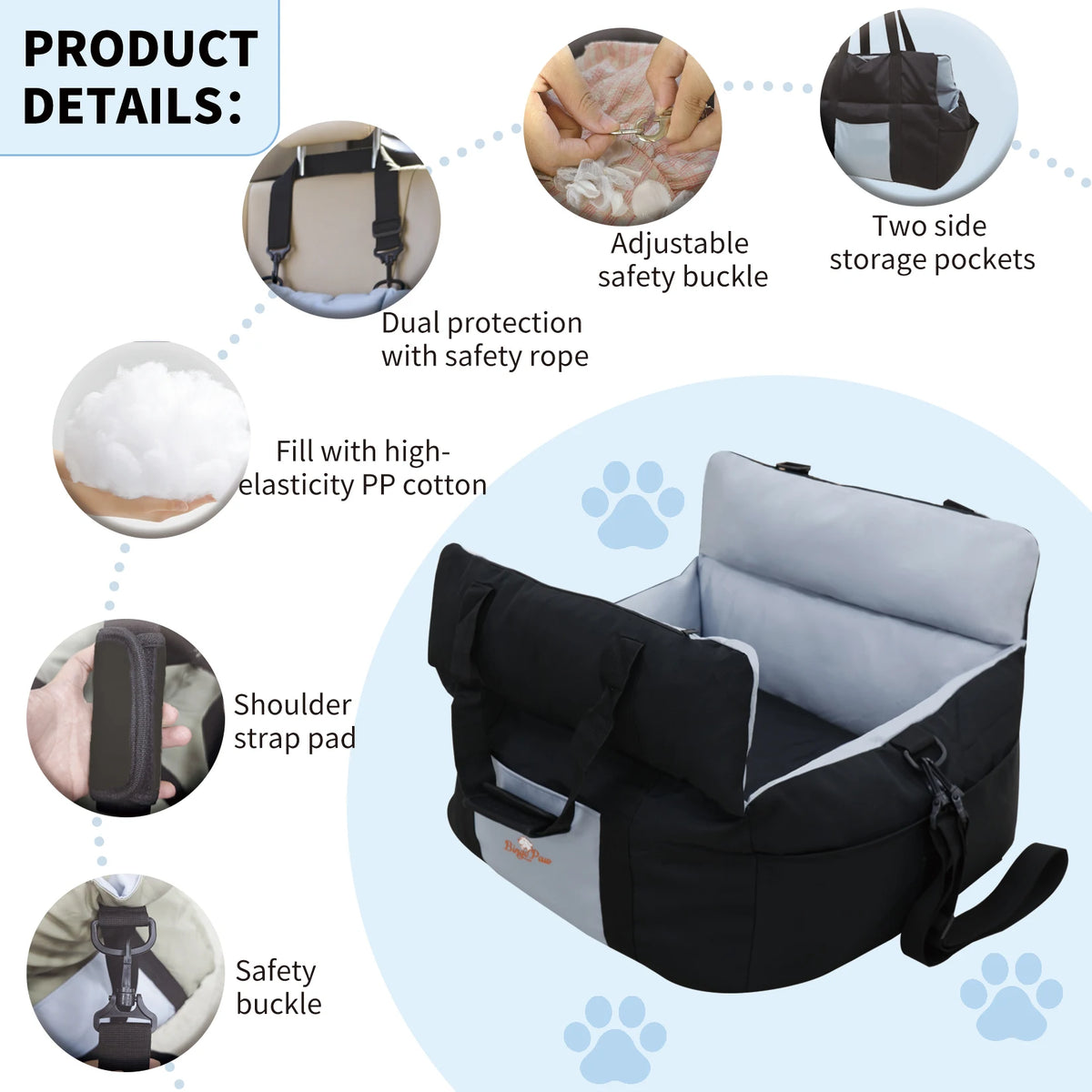 Borwart Portable Dog Booster Seat With Safety Belt Storage
