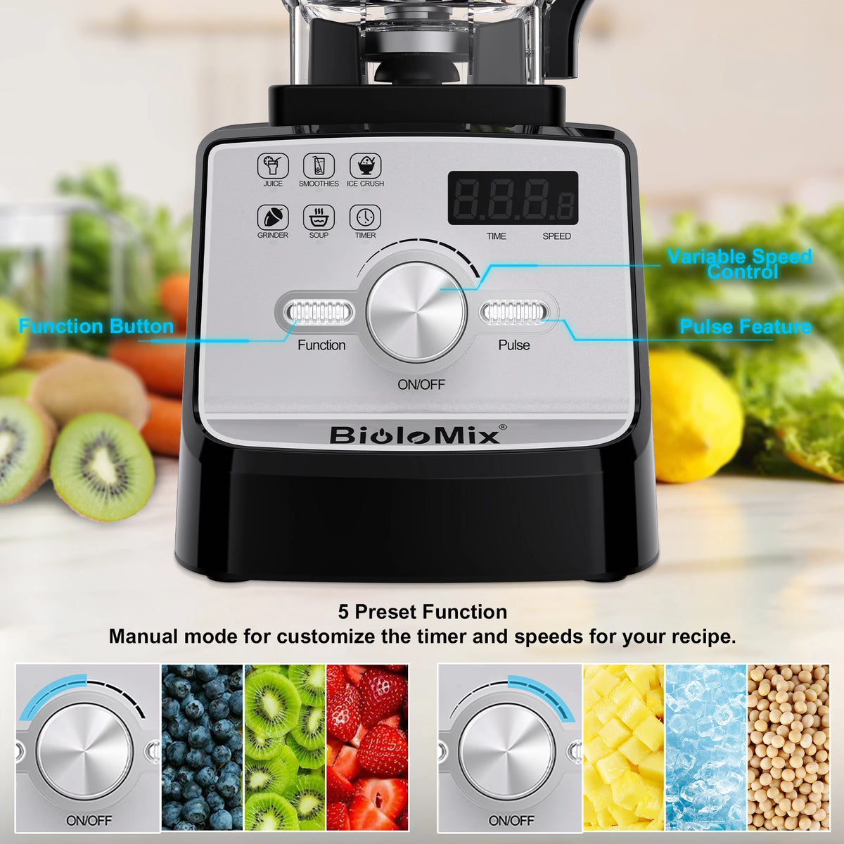BioloMix 2200W Professional Blender For Smoothies And Juices