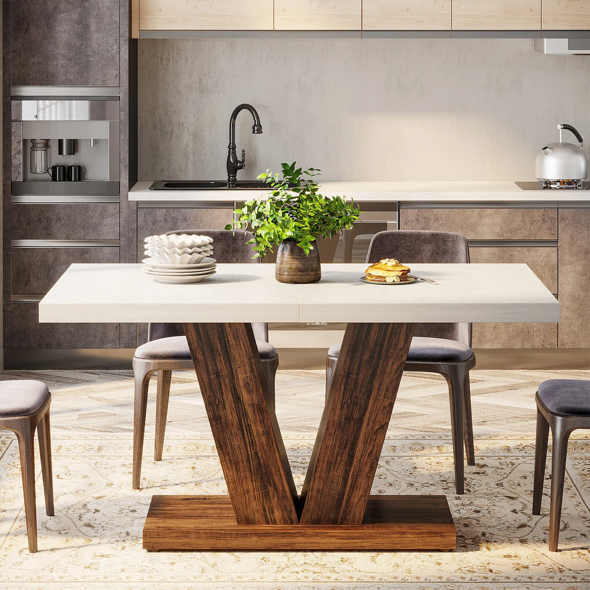 Tribesigns Wooden Farmhouse Dining Table For Kitchen