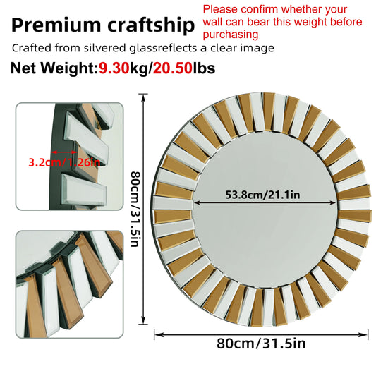 Elegant Starburst Round Glass Wall Mirror For Home Decor