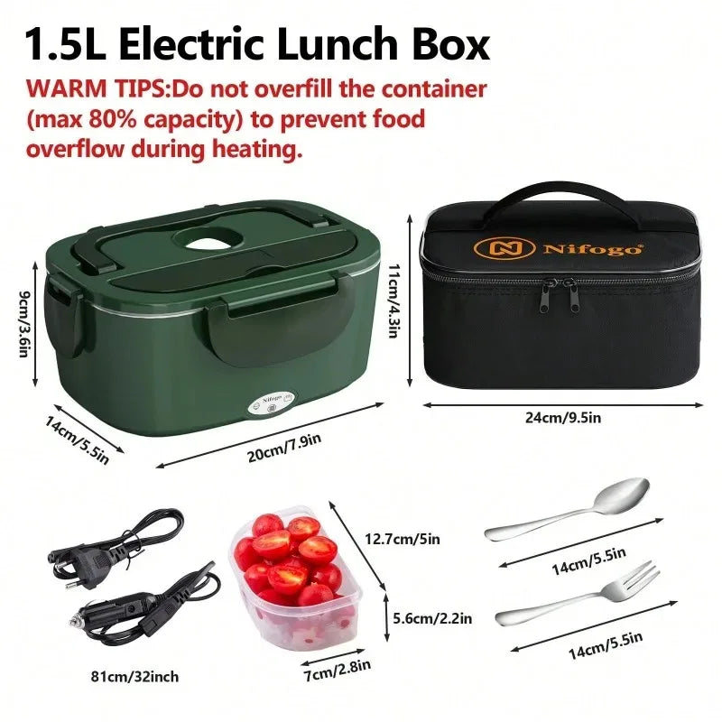 Electric 304 Stainless Steel Portable Heated Food Warmer Lunch Box