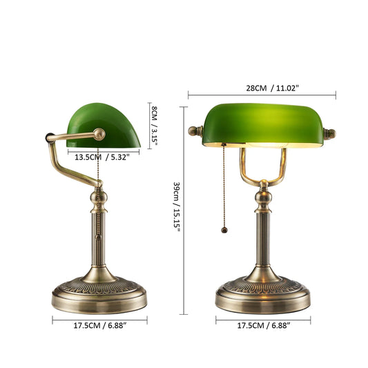 Classical Glass And Iron Bankers Desk Lamp With Zipper Switch