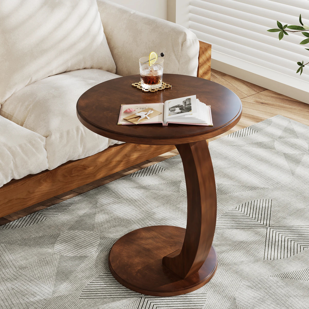 Tribesigns Round Wooden End Table Mid Century Modern