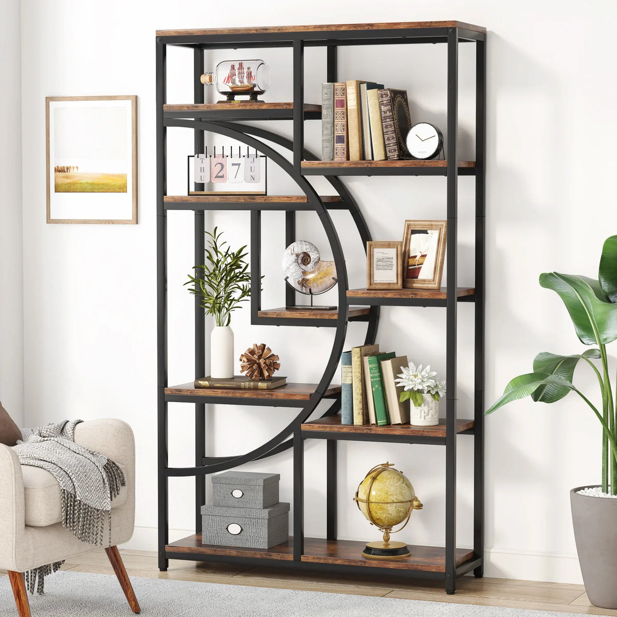 Tribesigns Industrial Five Tier Metal Wood Bookcase Storage Organizer