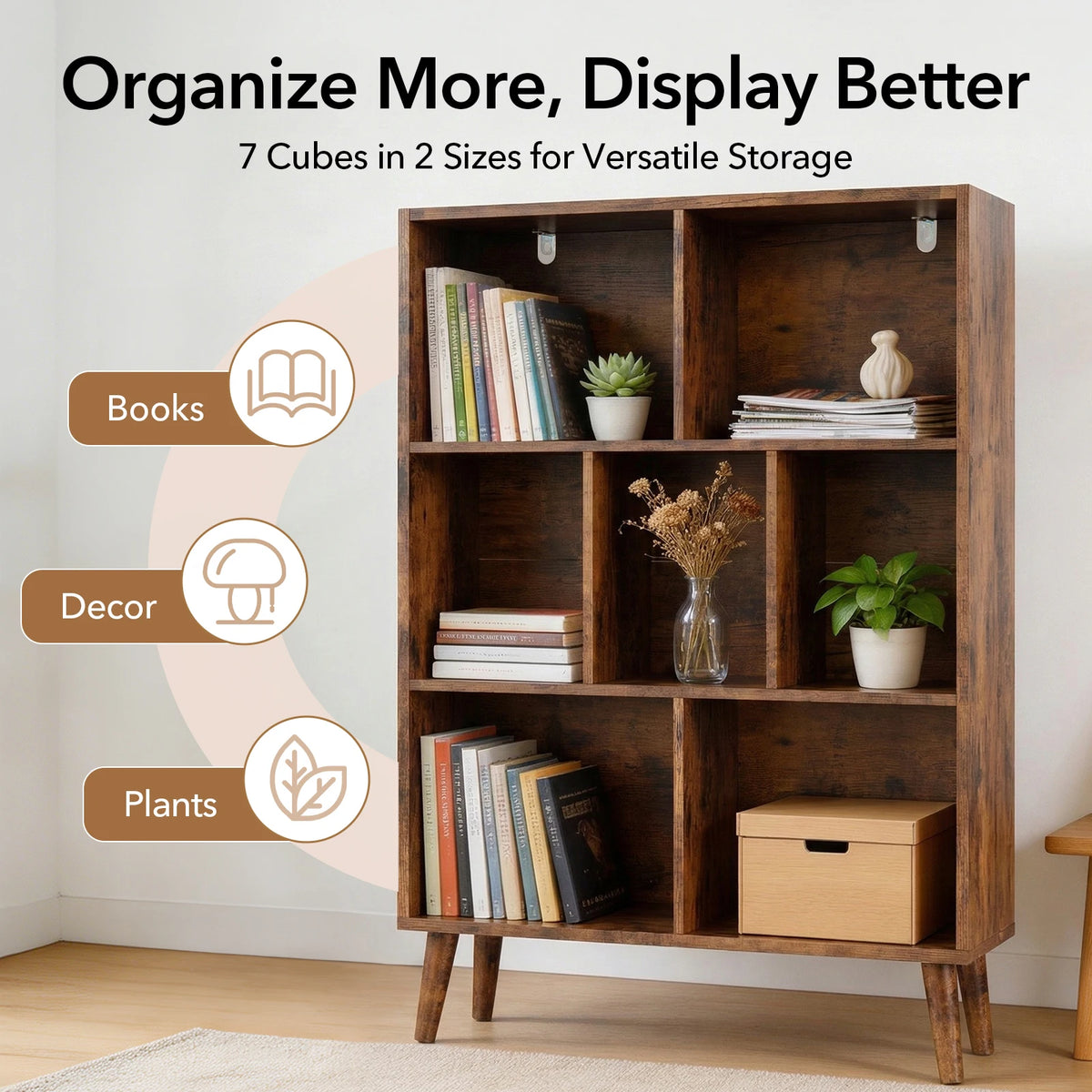 Wooden Bookcase Storage Organizer Display Shelves For Home