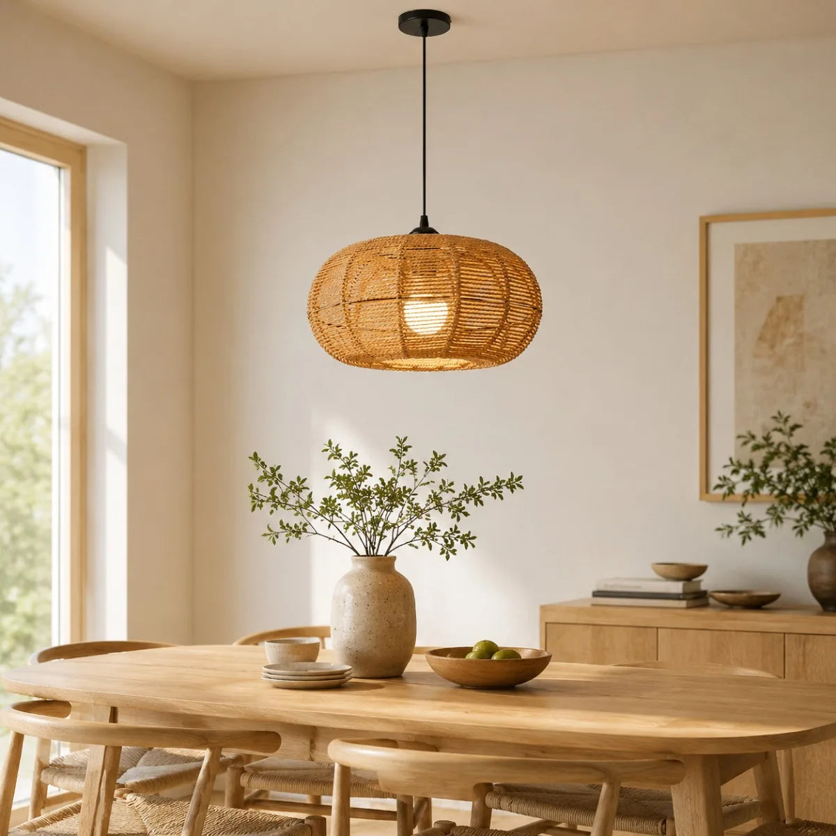 JOYINLED Hand Woven Rattan Boho Pendant Light Fixture