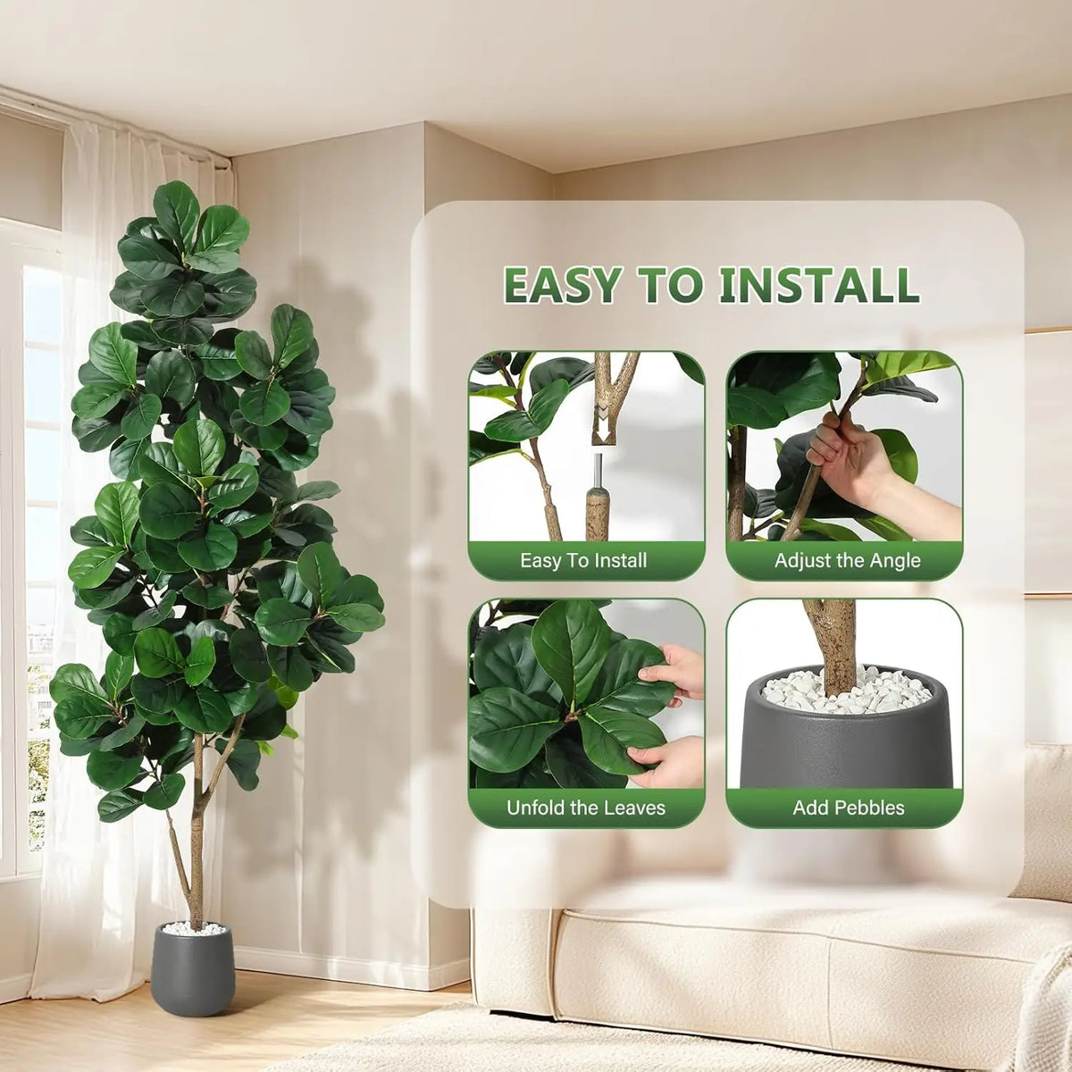 HiMISS Artificial Fiddle Leaf Fig Tree Decor With Realistic Leaves