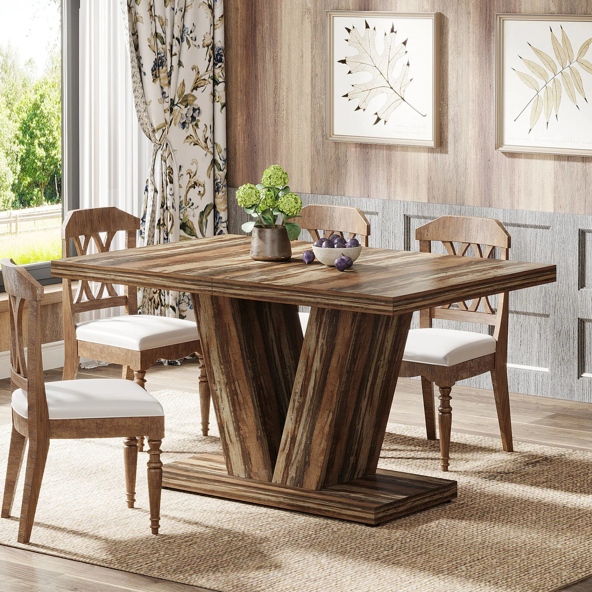 Tribesigns Wooden Farmhouse Dining Table For Kitchen