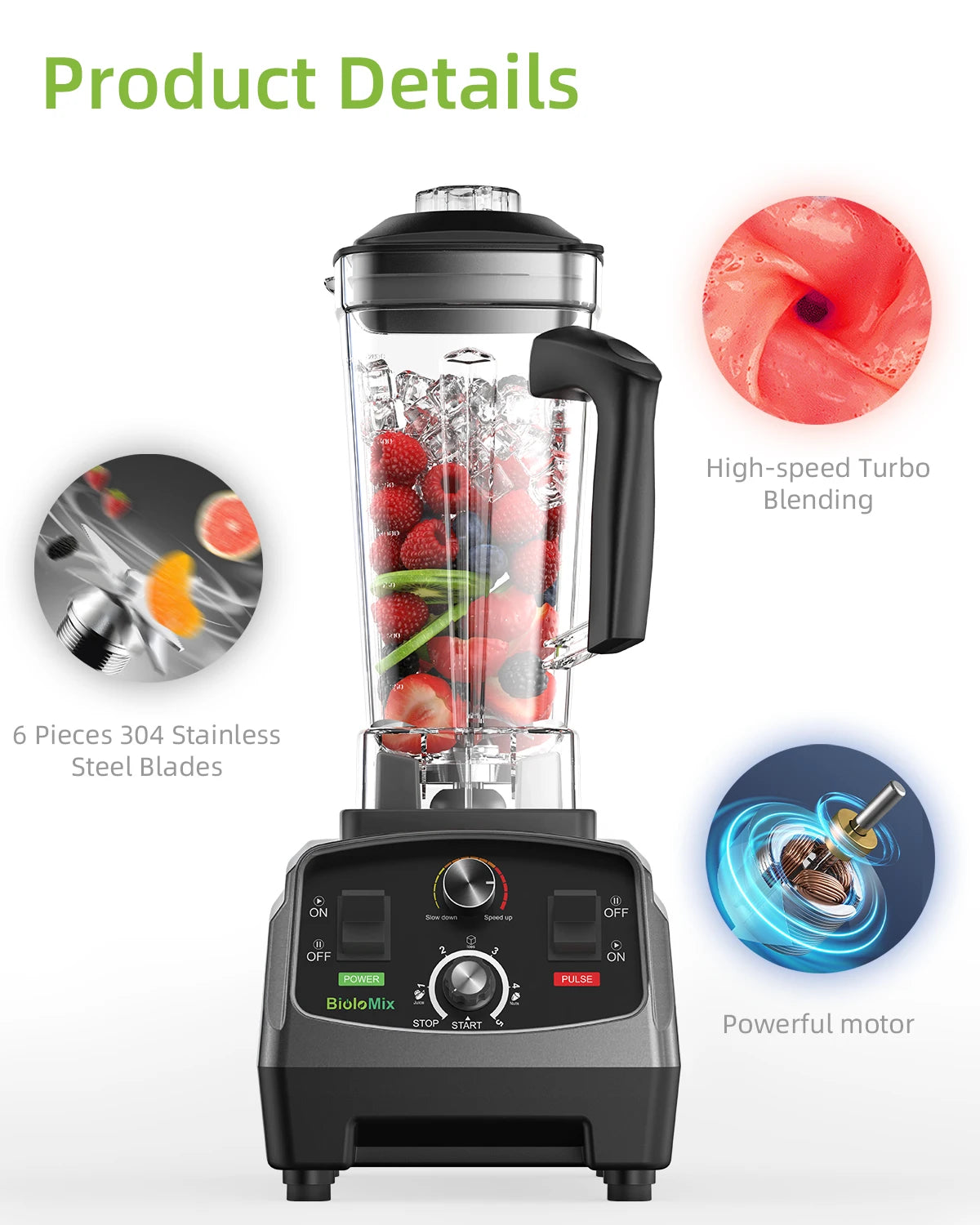 Biolomix Heavy Duty Timer Blender Mixer For Juicing And Smoothies