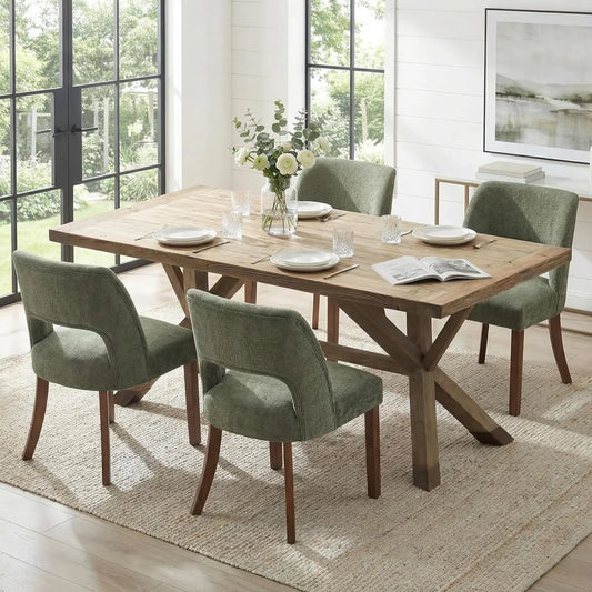 Wooden Dining Chairs Set of 4, Mid Century Modern Upholstered Dining Room Chairs with Rubberwood Legs, Fabric, Customized