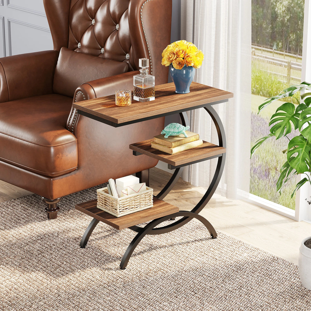 Tribesigns 3 Tier Industrial End Table With Storage Shelves