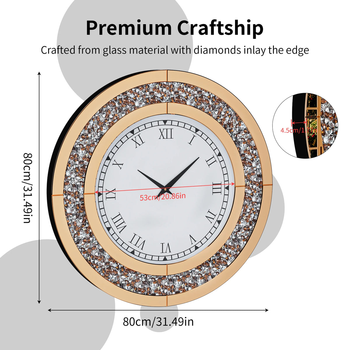 Crush Diamond Twinkle Bling Decorative Mirror Wall Clock With Alarm