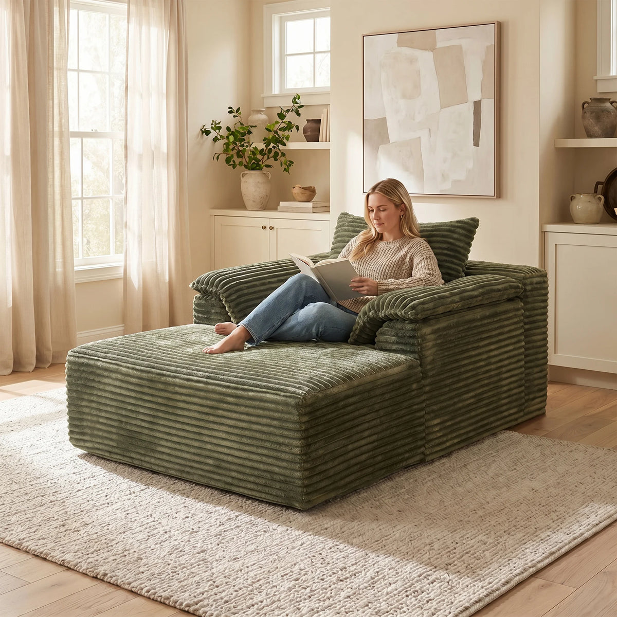 Corduroy Oversized Sofa Bed Lounger With Soft Pillows