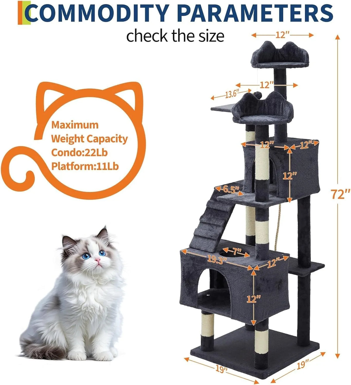 Multi-Level Cat Tree For Large Cats With Scratching Posts Condos