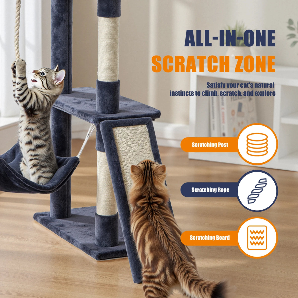 JHK Tall Multilevel Cat Tree With Natural Sisal Posts
