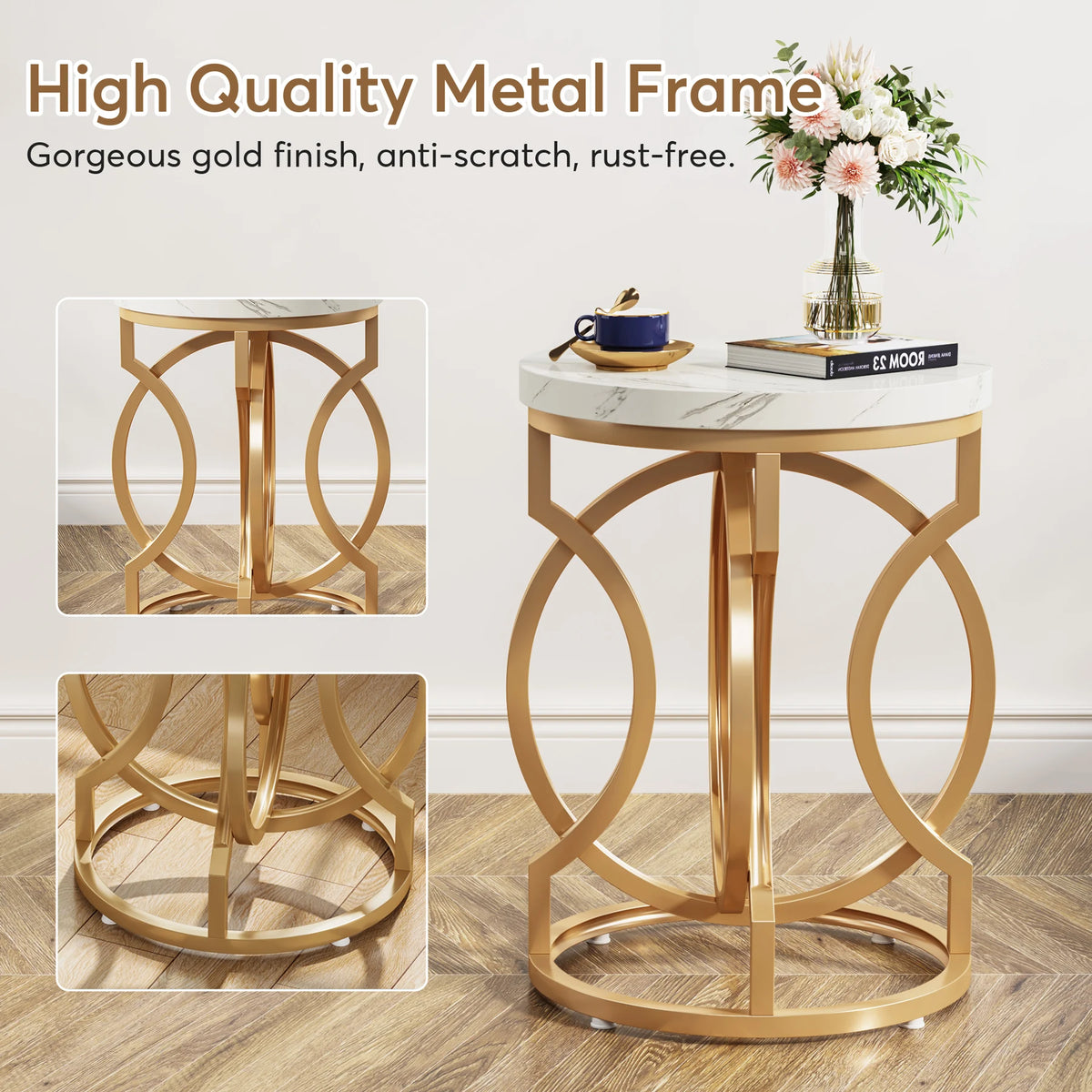 Tribesigns Modern Round End Table Featuring Thick Wood Top