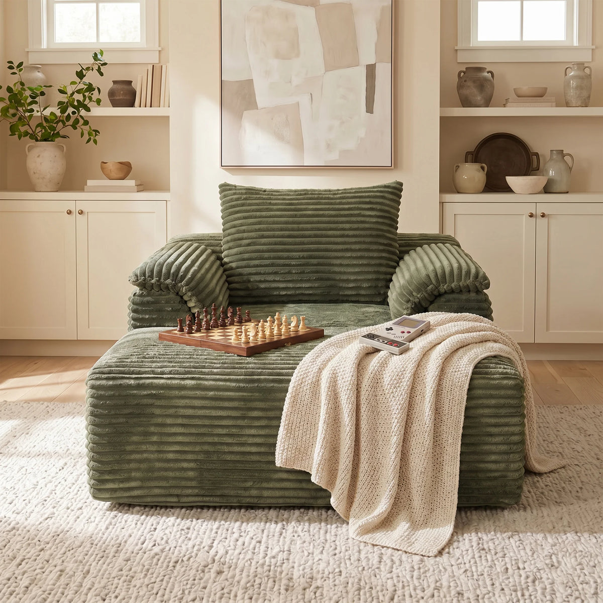 Corduroy Oversized Sofa Bed Lounger With Soft Pillows