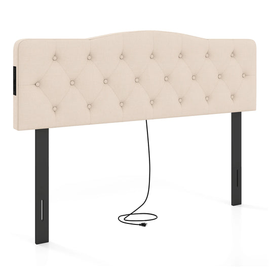 Homasis Tufted Upholstered Headboard With Integrated AC Outlets