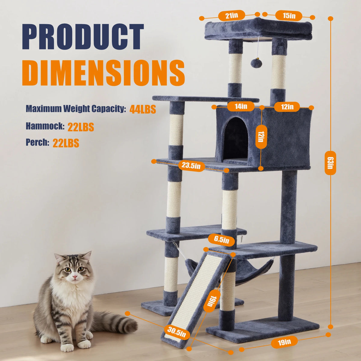 JHK Tall Multilevel Cat Tree With Natural Sisal Posts