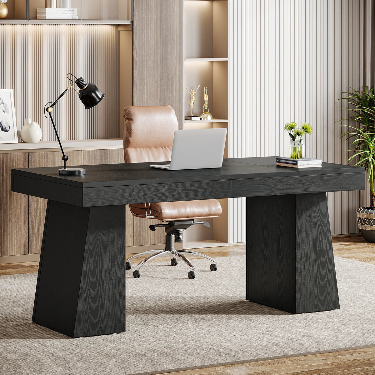 Tribesigns Wooden Executive Office Desk With Double Pedestals