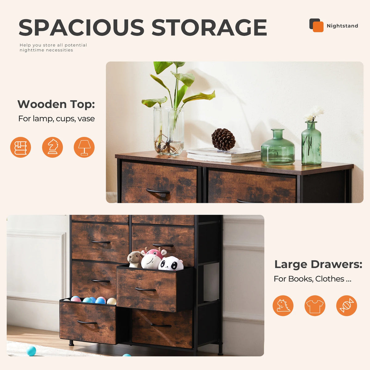 MCQ Fabric Eight Drawer Living Room Storage Dresser Cabinet