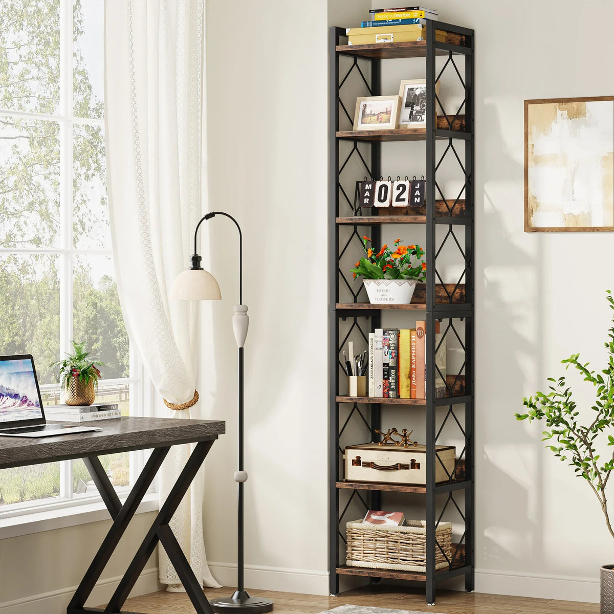 Tribesigns 7 Tier Wooden Bookshelf For Home Office Display Rack