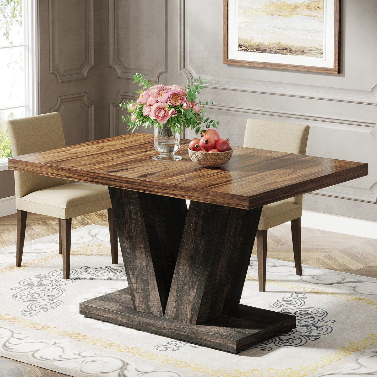 Tribesigns Wooden Farmhouse Dining Table For Kitchen