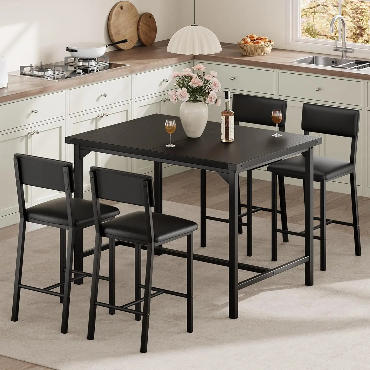 HiMISS Five Piece Dining Table Set With Four Upholstered Chairs