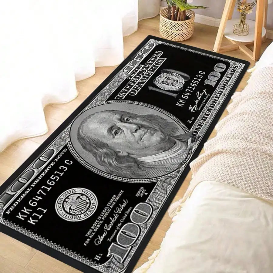 1pc Interesting Portrait & Dollar Bill Pattern Rug, Modern Creative Cartoon INS Style American Elements Rectangle Soft Area Carpet, Applicable For Outdoor, Entrance, Living Room, Bedroom, Laundry Room, Bathroom, Game Room, Wa