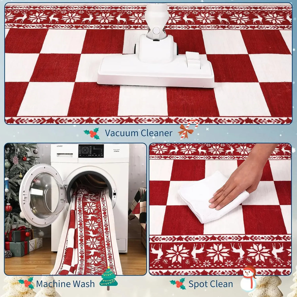 Garvee 5x7ft Area Rugs for Living Room, Checkered Christmas Rugs for Holiday Decor Non Slip Low Pile Washable Carpert for Dining Room, Bedroom Xmas Decor
