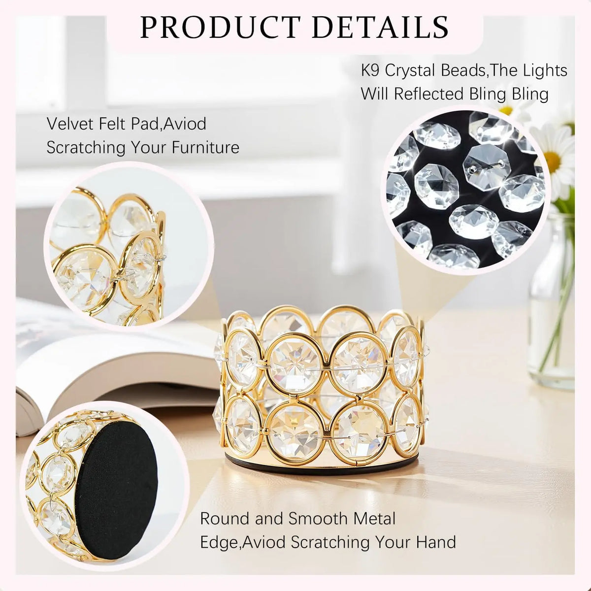 VINCIGANT Crystal Gold Votive Candle Holders For Wedding Decor